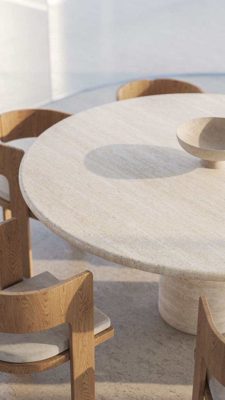 Travertin naturel aux nuances subtiles, texture authentique avec veinures minérales.